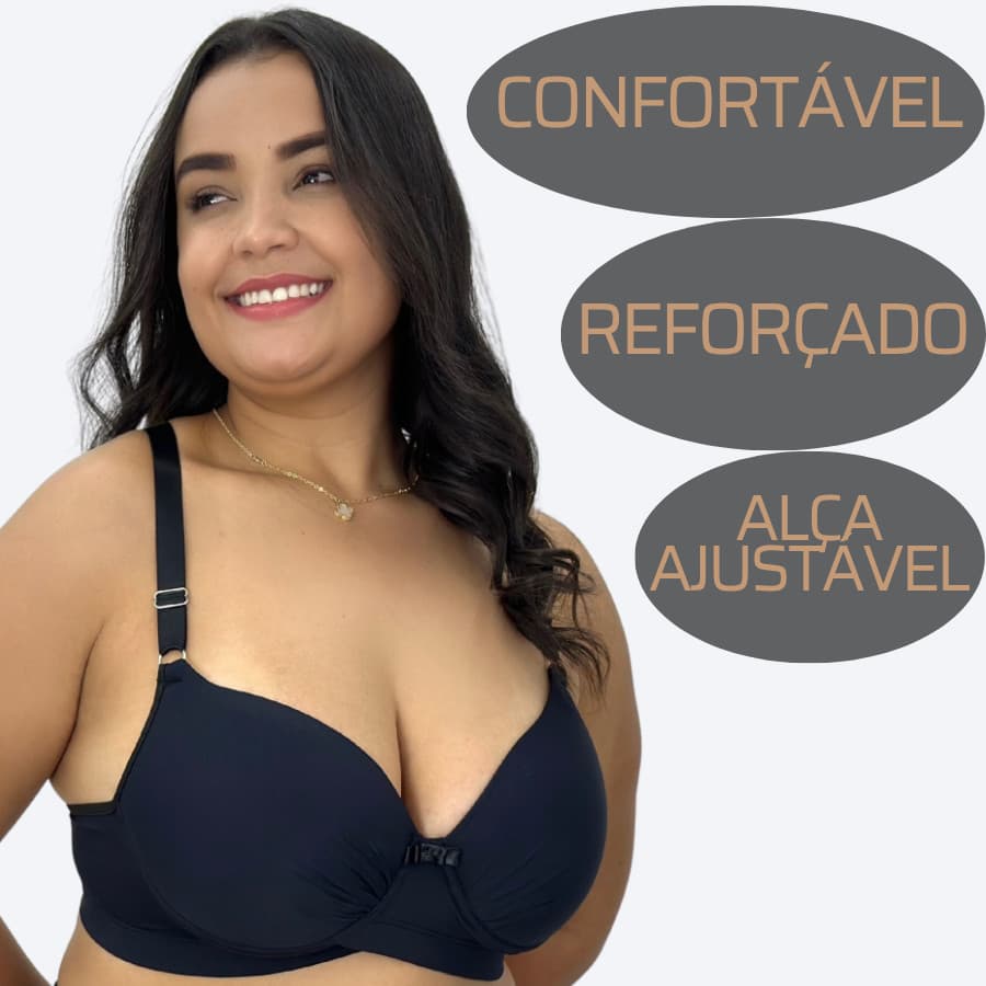 Sutiã Plus Size Reforçado Com Bojo E Aro Em Microfibra Alças Largas Sustentação Confortável 48 Ao 52