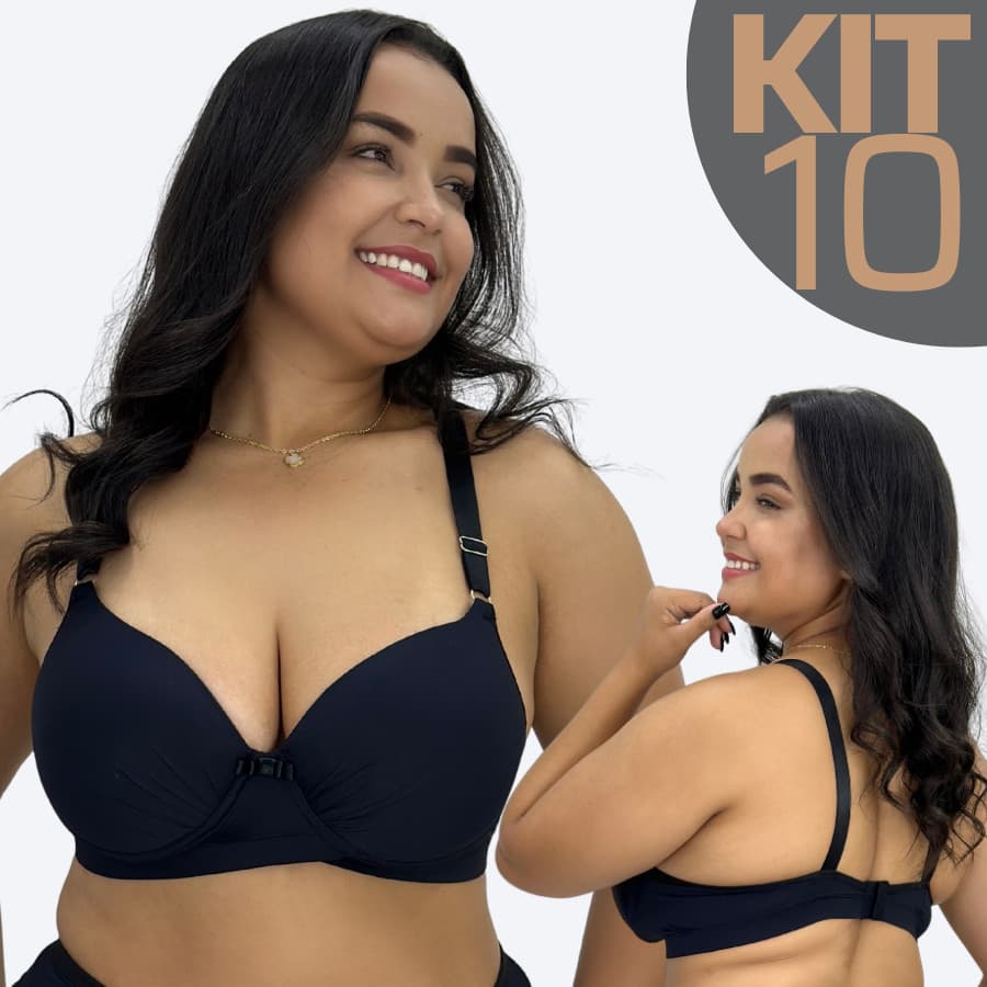 KIT 10 Sutiã Plus Size Sustentação Reforçada Microfibra Premium Com Bojo Alças Largas Conforto 48 50 E 52