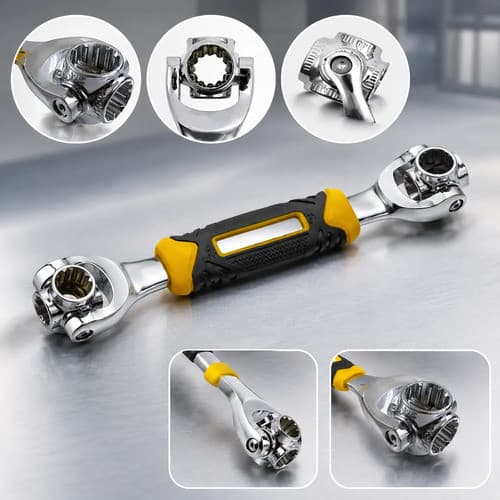 Chave Catraca Multifuncional Cabeca Giratoria Soquetes 8 a 19mm Articulada Universal Profissional Reforçada em Aço