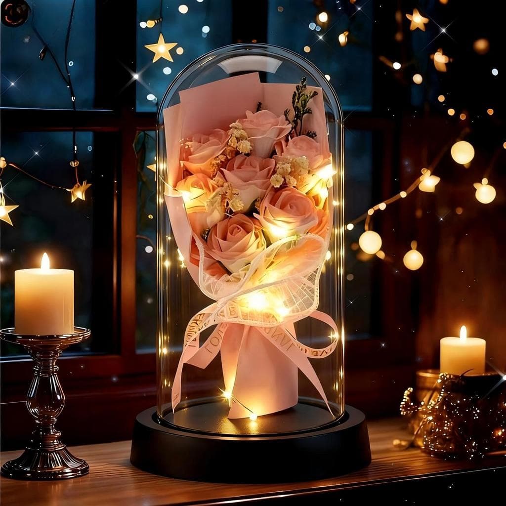 rosas flores artificiais secas para decoração jarro de buquê flor sempre viva com Luz LED Presente Namorada aniversário