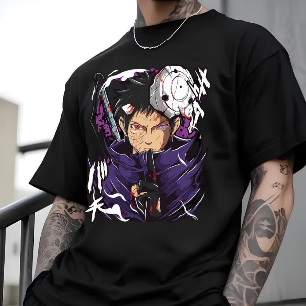Camiseta Streetwear 100% Algodão Confortavel Anime Naruto Obito Estampada Estampada Varias cores unissex