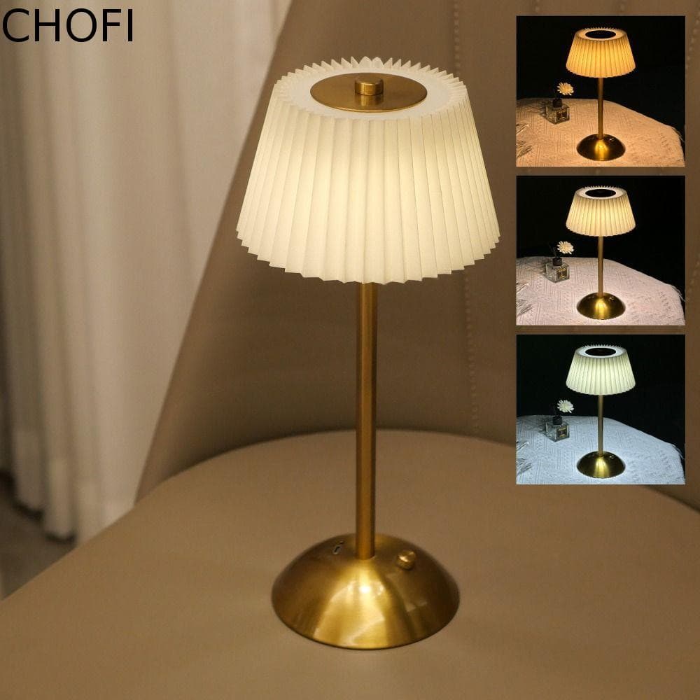 Candeeiro De Mesa Plissado Pequeno CHOFI , Luz Ambiente Com Controle De Toque De 3 Luzes Coloridas , Sombra De Tecido