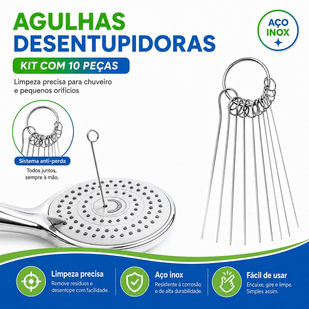 Escova Desentupir Chuveiro Limpar Chuveiro Limpeza Furo Chuveiro - Kit 10 Unidades