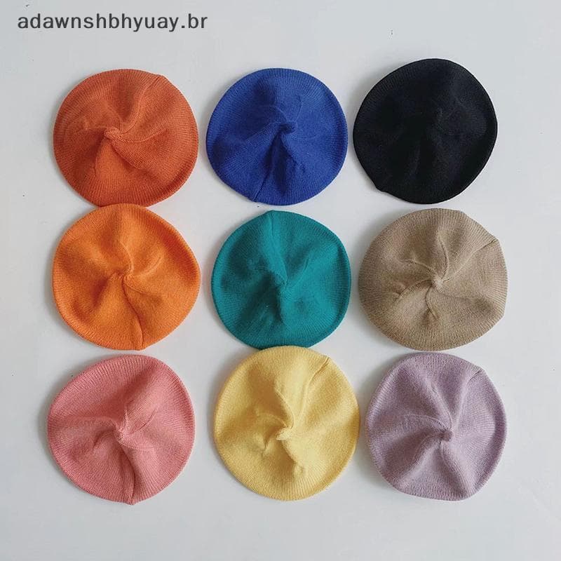 Adawnshbyuay Moda Bonito Bebê Malha Boina Chapéu Cor Sólida Crianças Chapéus Quentes Outono Inverno Boné Para Ao Ar Livr