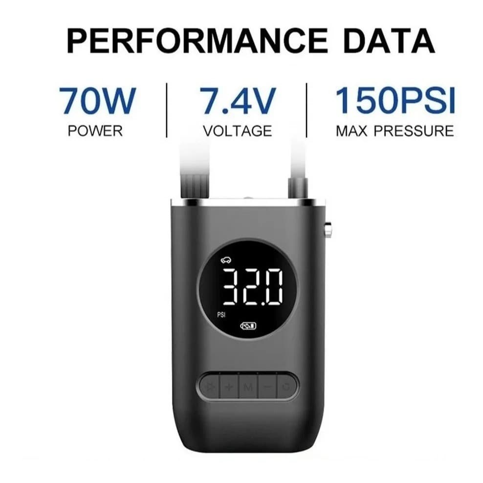 Bomba de Ar Portátil Digital CZK-3668 Compressor Recarregável USB 150PSI para Pneu de Carro Moto Bicicleta