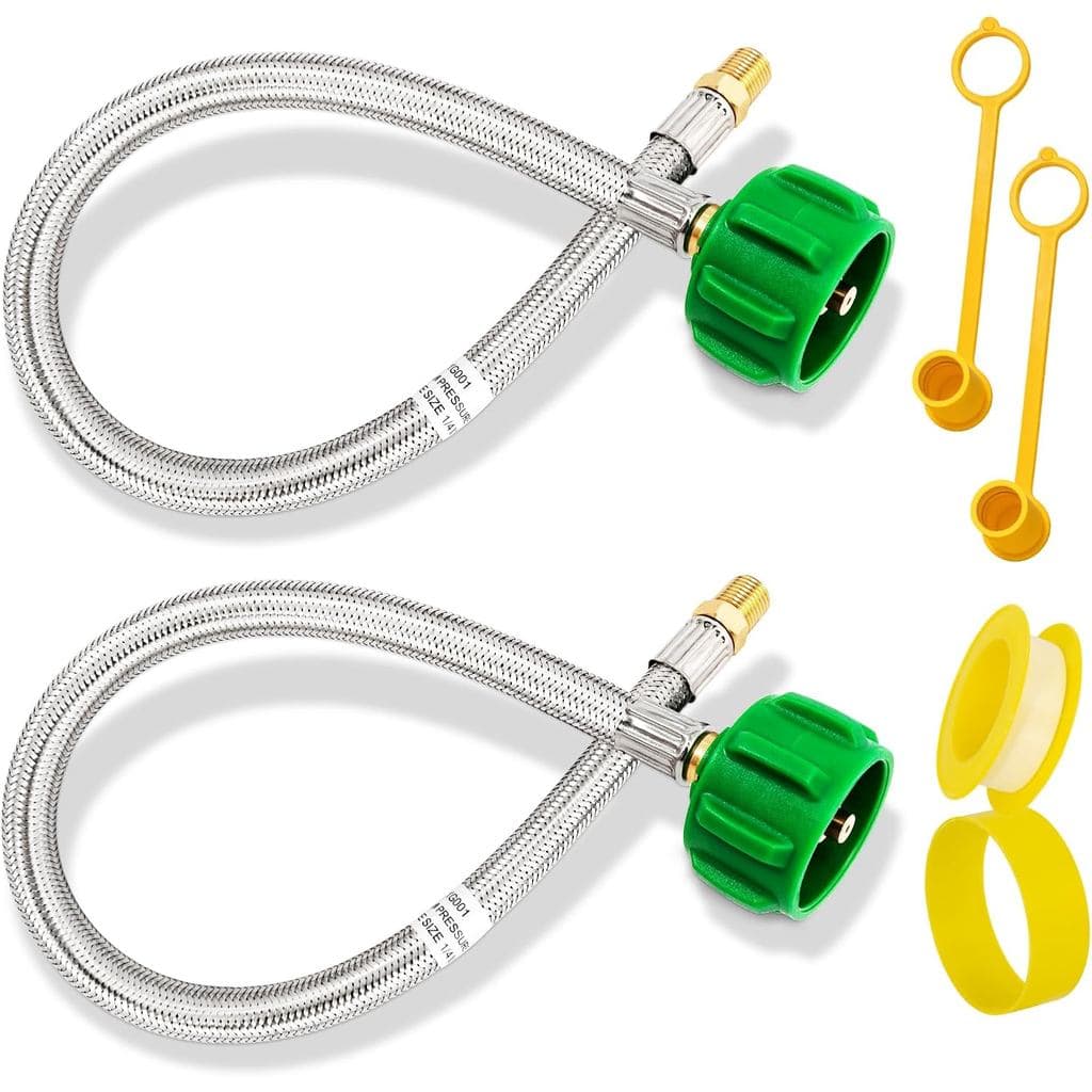 2 Mangueiras de Propano para RV, Mangueiras de Aço Inoxidável Trançado de 18 Polegadas para Tanques de Camper com Conect