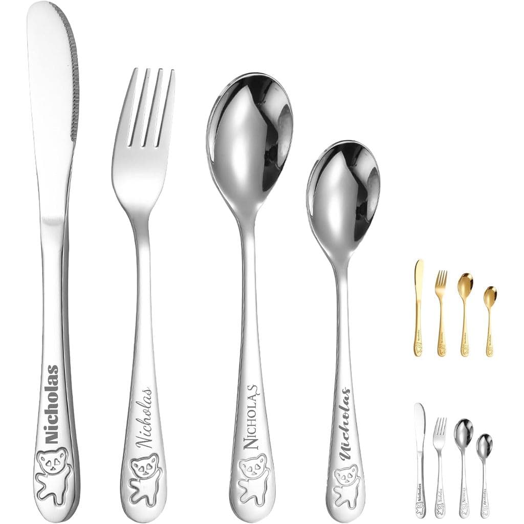 Conjunto de Talheres Personalizado para Crianças (4 peças), Utensílios e Suprimentos Personalizados para Crianças BUGMKC