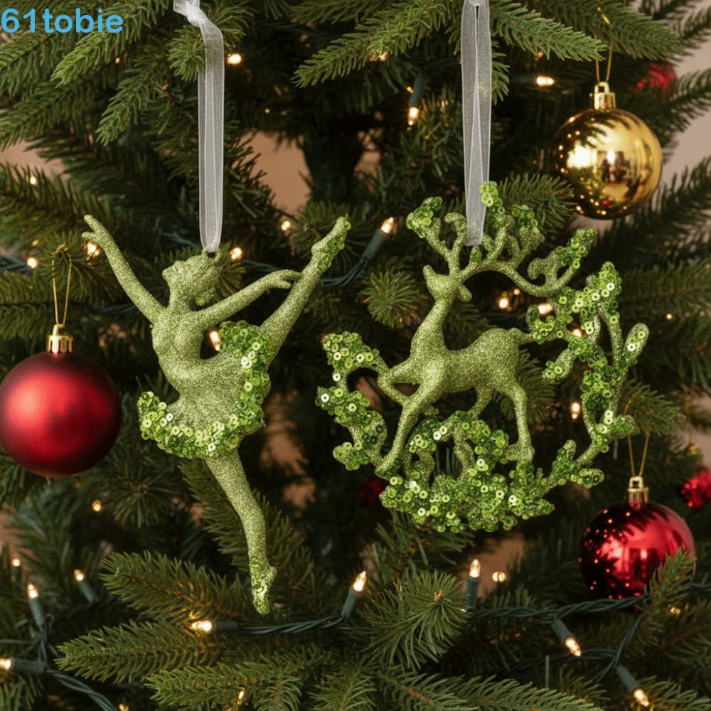 Pingentes TOBIE Snowflake Elk Ballet Girl , Pingente Decorativo De Árvore De Natal Em Pó Brilhante , Verde