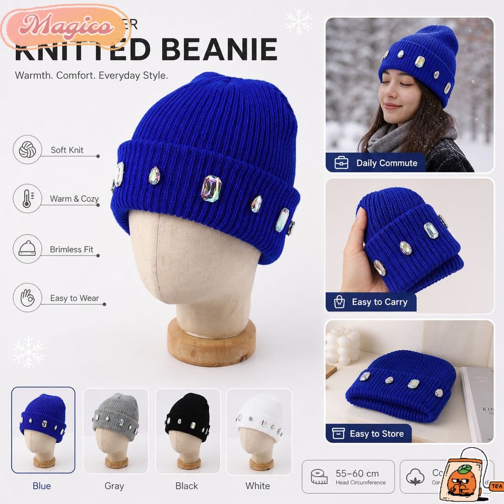 Chapéu De Malha De Inverno MAGICO , Gorro Com Cobertura Quente Estilo Sem Aba , Boné Frio De Algodão Textura