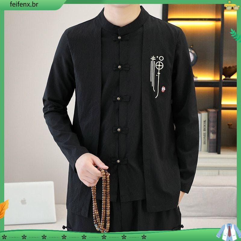 Zhongshan terno botão Tang terno de manga comprida estilo chinês novo estilo chinês algodão linho gola alta estilo étnic