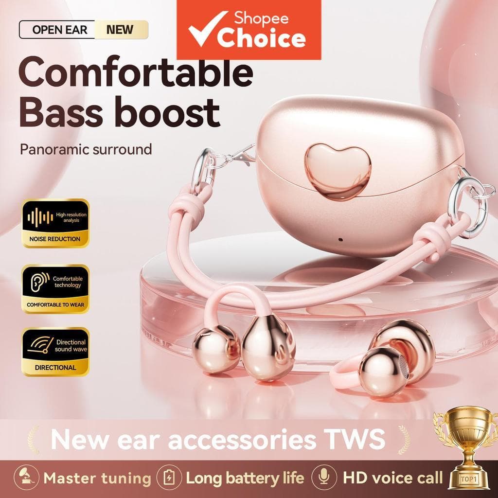 Fones de Ouvido M106 OWS com Clipe Aberto, Bluetooth, Design em Formato de Coração, Fones Intra-Auriculares TWS