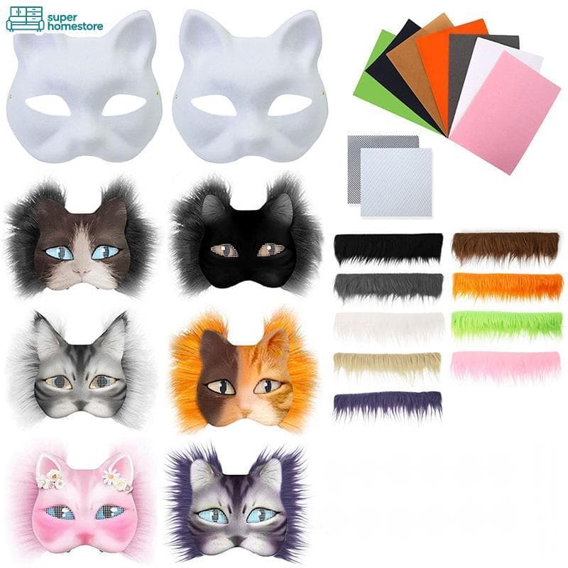 Máscara De Gato De Polpa SUPER Branca , 3 Peças , Kit DIY Para Therians , Cosplay , Festa De Máscaras Divertidas Sem Pin