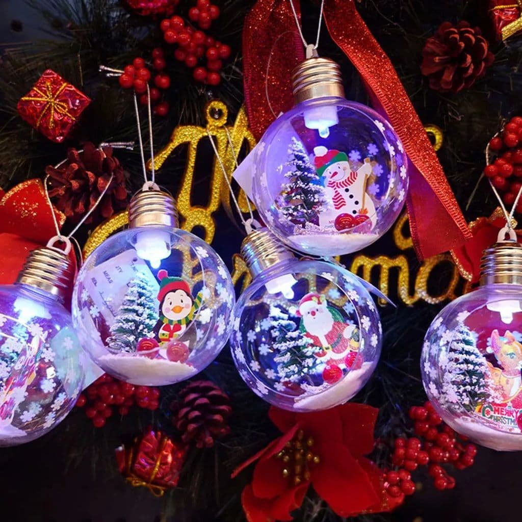 Kit 2 Bolas De Natal Com Led Efeito Globo De Neve Decoração