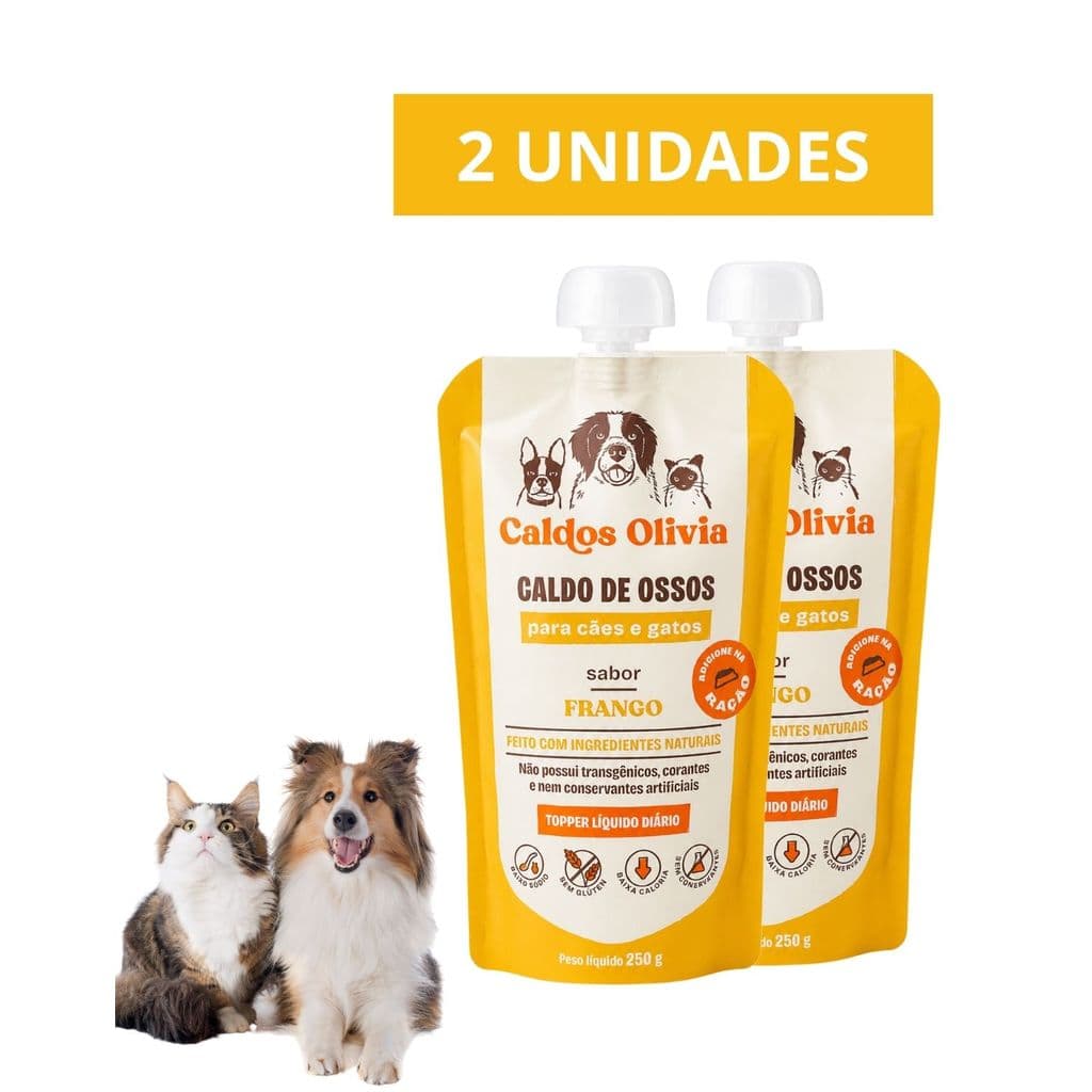 Kit 2un Caldo De Ossos Olivia Para Cães Gatos Suplemento Pet Sabor Frango 250g