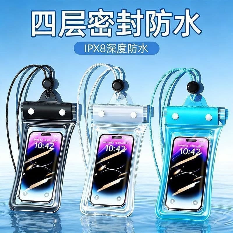 Bolsa para celular à prova d'água, à prova d'água, tela sensível ao toque, natação, Rafting, foto, três airbags dobrávei