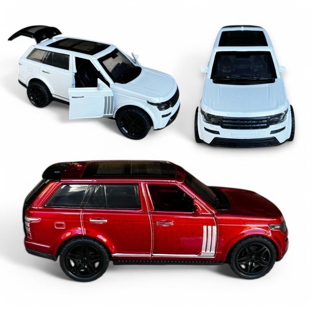 Carrinhos Range Rover Miniatura 1:32 – Metal, Abre Portas e Porta-malas – Branco e Vermelho