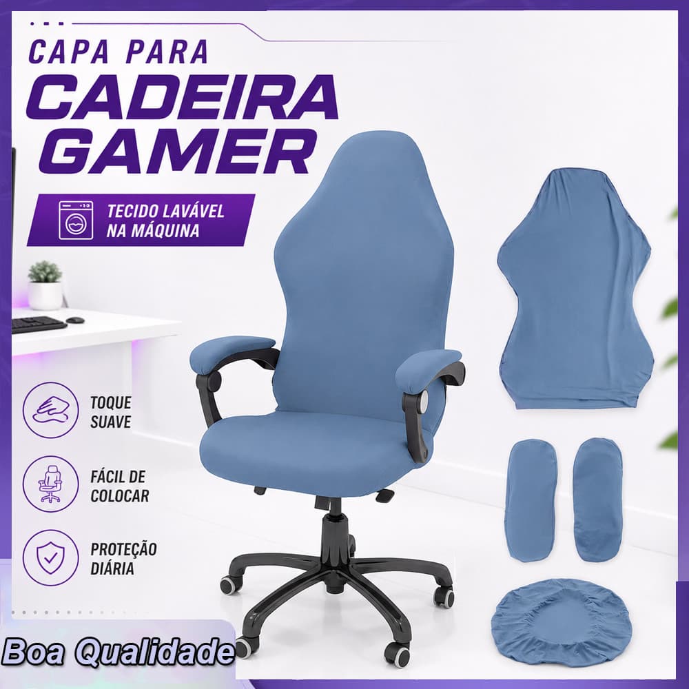 Capa de Assento Azul Claro para Cadeira Gamer, Home Office e Estudo, Ajuda contra Garras, Manchas e Acúmulo de Pelos