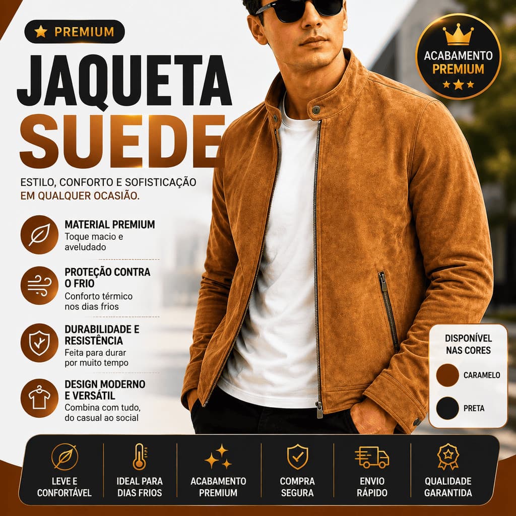 Jaqueta Suede Masculina Casual Forrada Com Pelúcia Punho Interno Casaco De Inverno Premium Modelagem Slim Quente