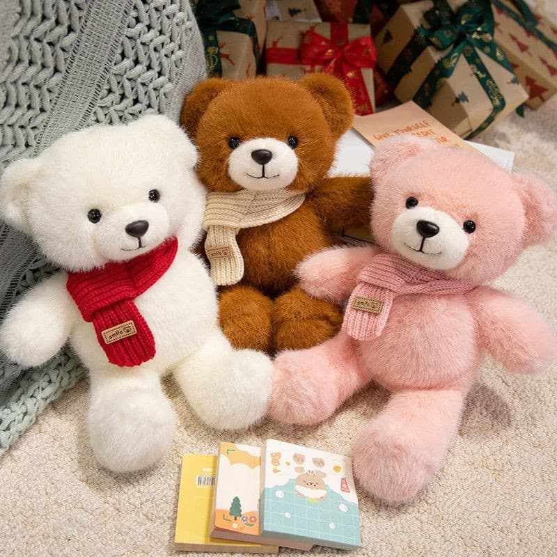 Cachecol de urso de pelúcia, brinquedo de pelúcia, cachecol em forma de coração, urso de pelúcia pequeno