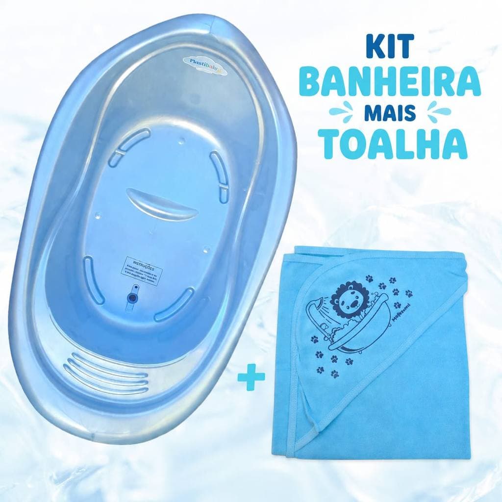 Kit Banheira de Bebe 22L + Toalha de Banho com Capuz Macia Bebe Infantil