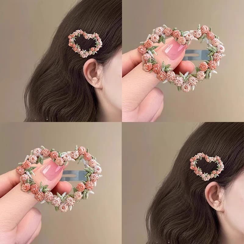 High-End rosa flor grampo de cabelo feminino 2025 novo estilo doce amor BB clipe testa lado franja Hairpin Headdress