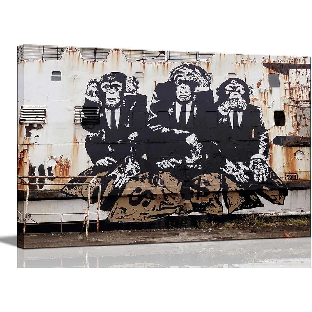 3 Macacos Sábios Graffiti Banksy Arte em Tela para Parede Não Ouça Não Olhe Não Fale Decoração de Parede para Quarto de