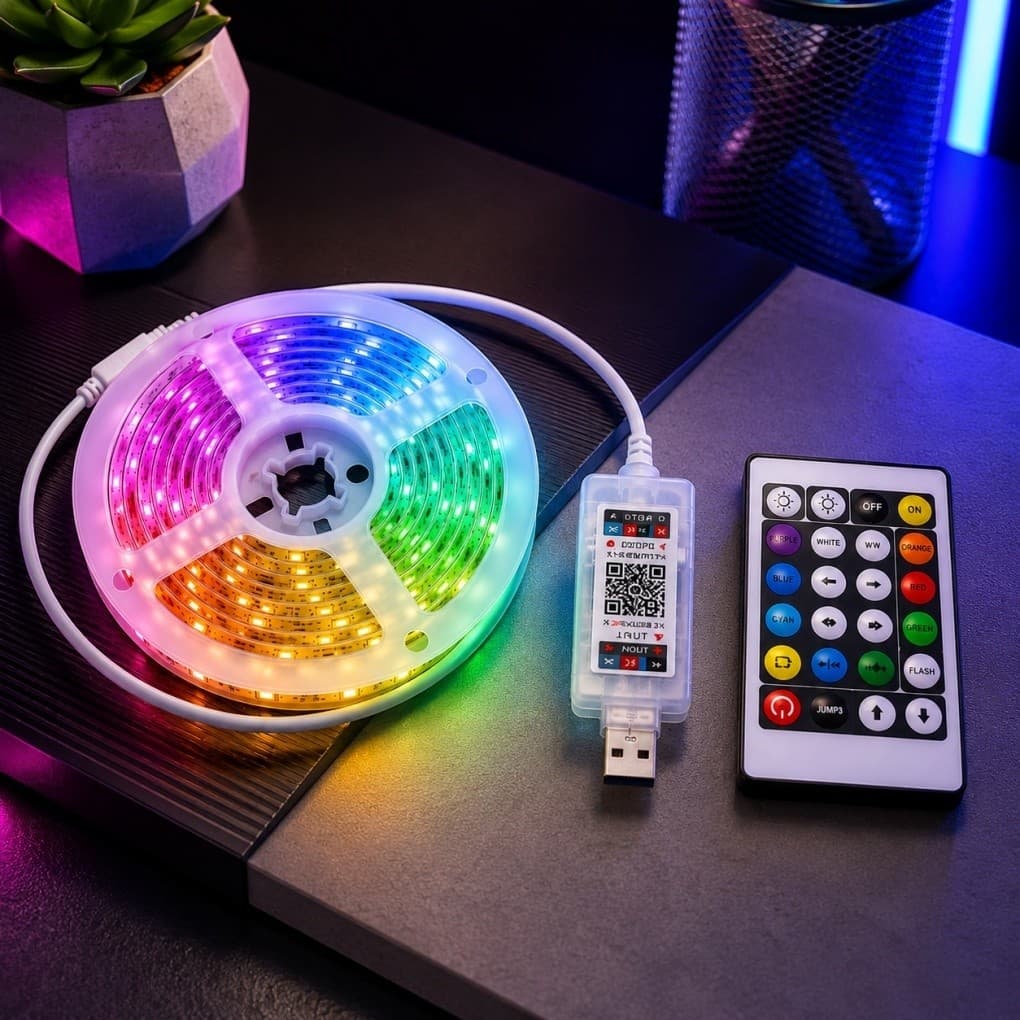 Fita de LED RGB 10 Metros | Controle Remoto + Aplicativo | USB | Decoração para Quarto, Sala e Escritório