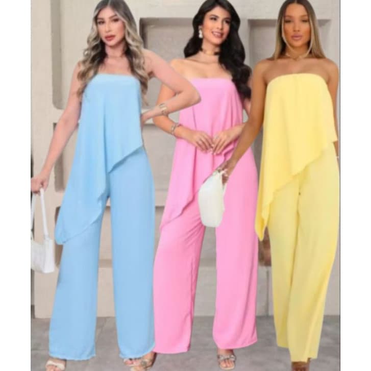 Conjunto Femenino Duna Calça Pantalona e Blusa  Assimetrica Luxo