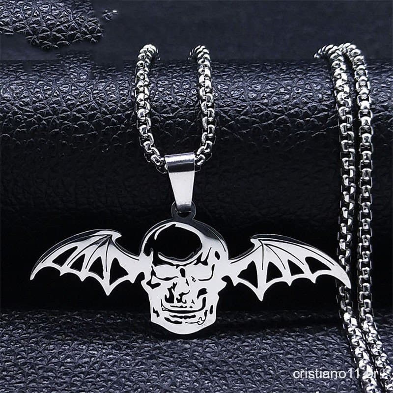 Pingente de Asa de Morcego Gótico, Estilo Punk, Crânio de Vampiro, Colares de Aço Inoxidável, Joias de Halloween