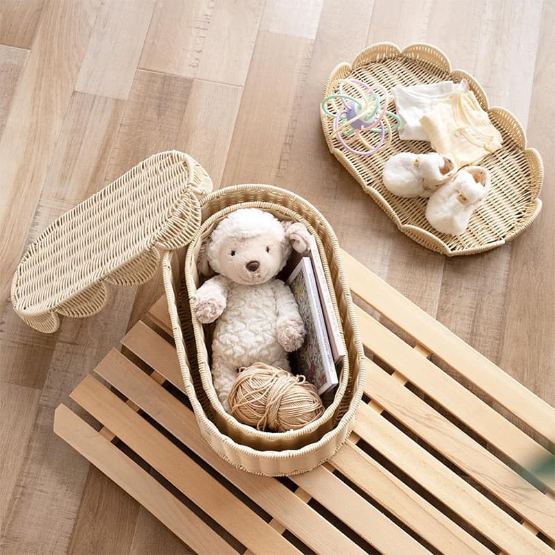 Cesta de armazenamento personalizada estilo renda com tampa Anti-poeira limpeza doméstica caixa de classificação de arti