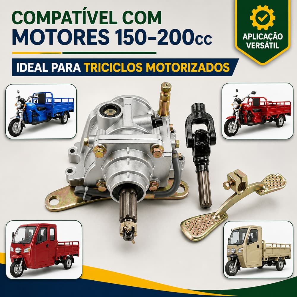 Caixa de Marcha Ré para Moto Três Rodas 150cc-200cc – Câmbio Traseiro com Tração