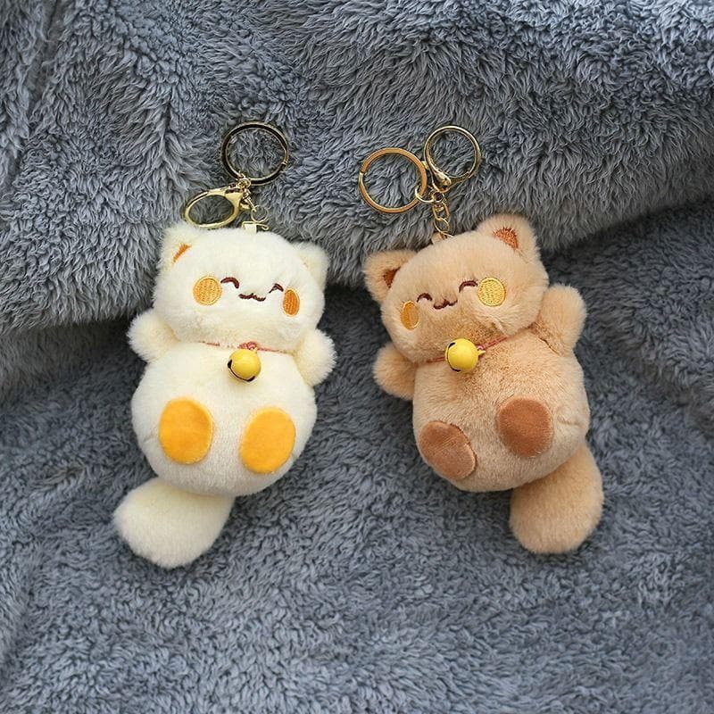 Pingente De Pelúcia De Gato Da Fortuna De Sino Fofo , Brinquedo De Boneca De Casal , Chaveiro De Decoração De Bolsa