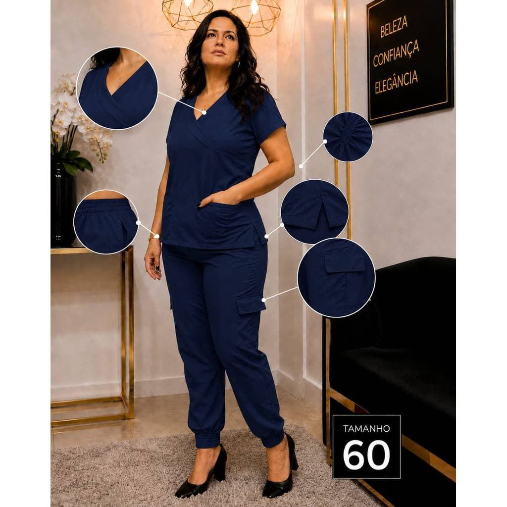 Scrub Feminino Neo Premium Azul Marinho com Elastano Pijama Cirúrgico P ao G5