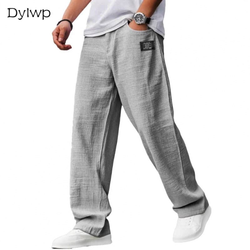 Calças Masculinas De Linho Com Pernas Largas , Plus Size , Casuais , Soltas , De Perna Reta , Etiqueta , Respirável , Ve