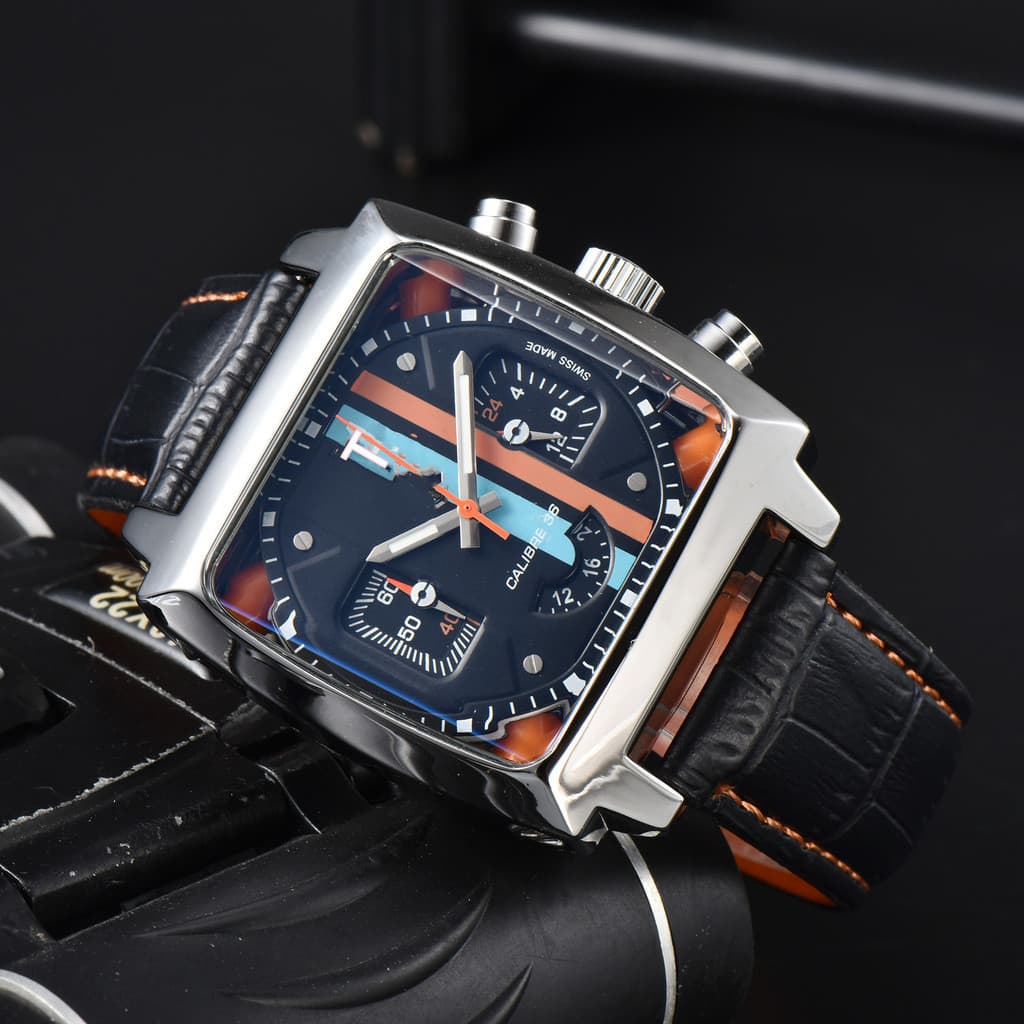 Europeu americano Popular listrado decoração Multi-função Dial masculino quadrado NIRICHA relógio de quartzo transparent