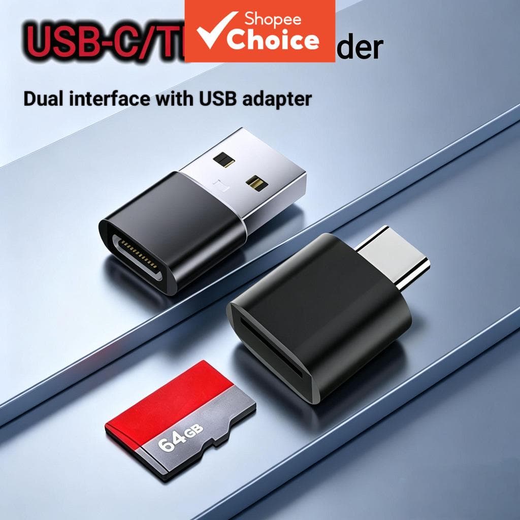 Mini leitor de cartão USB-C Mini leitor de cartão de memória TF com adaptador USB 2.0 leitor de cartão de memória