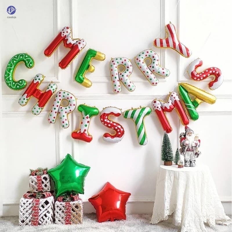 Balão De Folha De Carta De Natal De 16 Polegadas-Decoração Colorida De Feliz Ano Novo Para Festa
