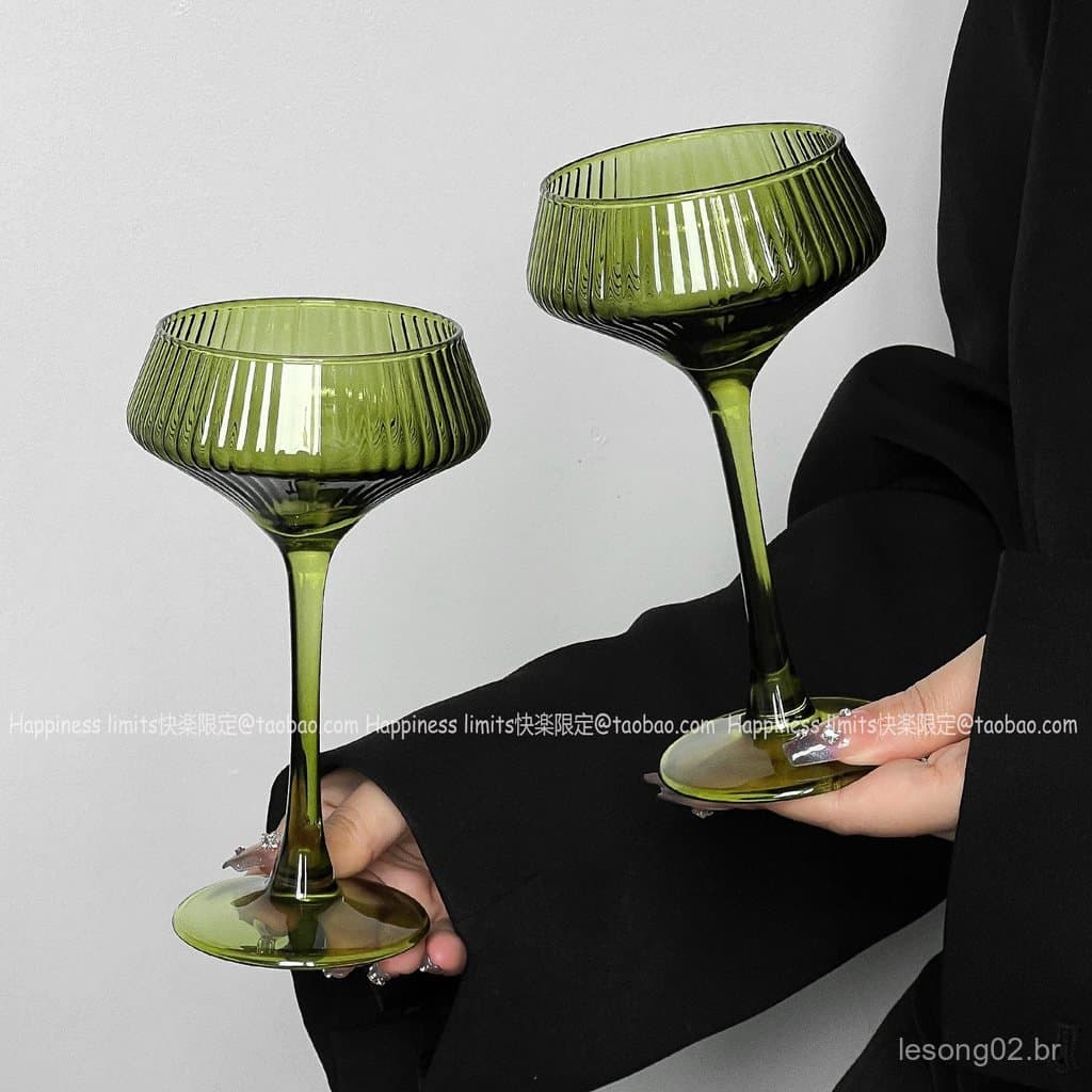 Retro verde de meia-idade vidro listrado taça Cocktail vidro vinho tinto champanhe bolha água vidro sorvete V34U