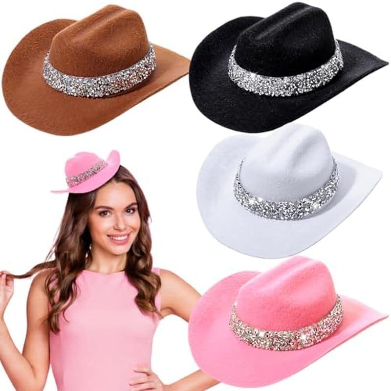 Hercicy 4 Pacotes De Grampo De Cabelo Para Chapéu De Cowboy Com Strass Mini Clipes De Vaqueira De 6 Polegadas Festa , Ac