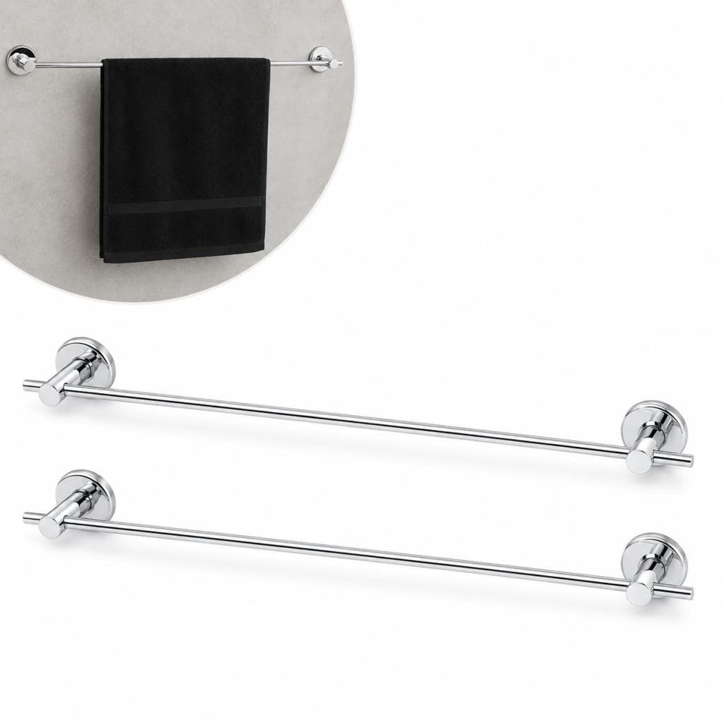 Kit 2 Porta Toalha De Banho Para Banheiro Em Alumínio 50cm Fixação Dupla de Parede Canoplas Aço Inox