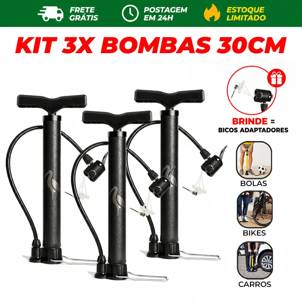 3x Bomba de Ar Manual 30cm FBG Para Pneu Bike Moto Bola Envio em 24h