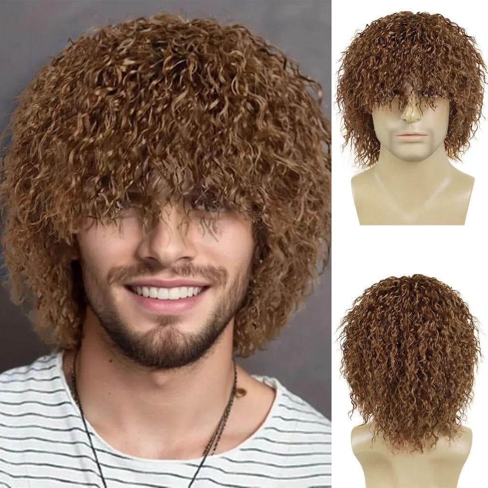 QENVXDAN Perucas Curtas Encaracoladas Marrons , Milho Natural Perm Afro Bagunçado Encaracolado Corte De Cabelo , Peruca
