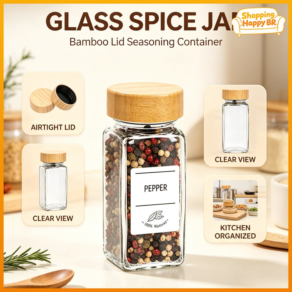 Frascos De Vidro Para Especiarias Com Tampas De Metal , Saleiro , Pimenta , Recipiente Hermético , Garrafa De , Organiza