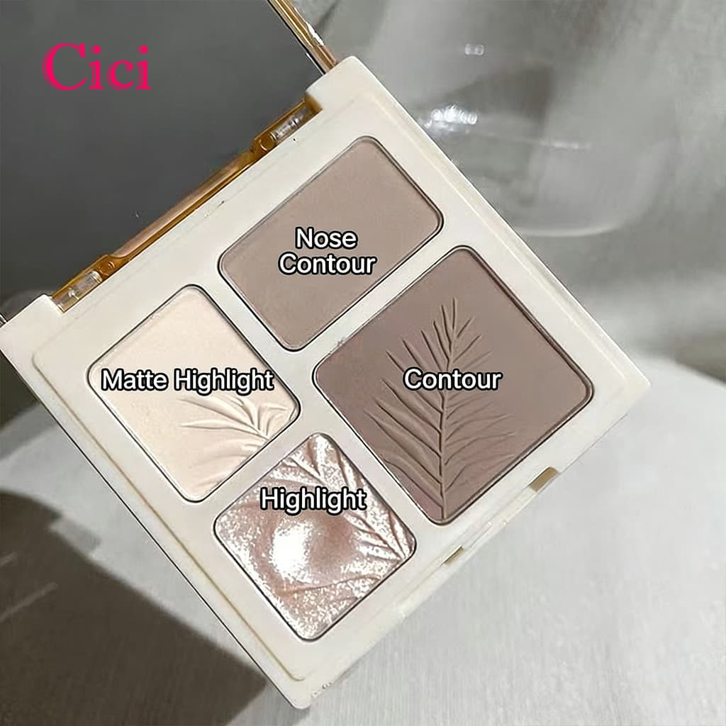 [Cici] Paleta De Destaque E Contorno De 4 Cores MYHO Art , Brilho Fosco , Sombreamento De Sombra Nariz , Maquiagem Multi