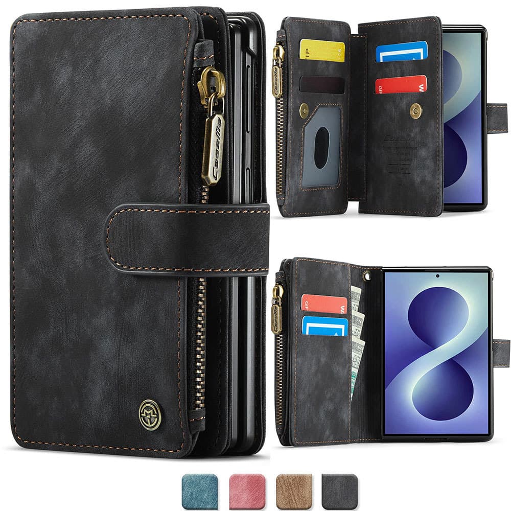 Bolso Magnético Com Zíper , Cordão , Suporte Para Cartão , Capa Carteira De Couro Flip Samsung Galaxy Z Fold 8/Ultra 7/6