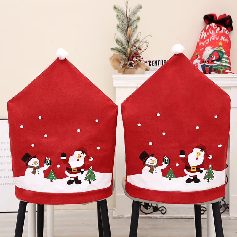 Capa de cadeira de Natal em tecido não tecido com desenhos de Papai Noel e boneco de neve, chapéu grande, atmosfera nata