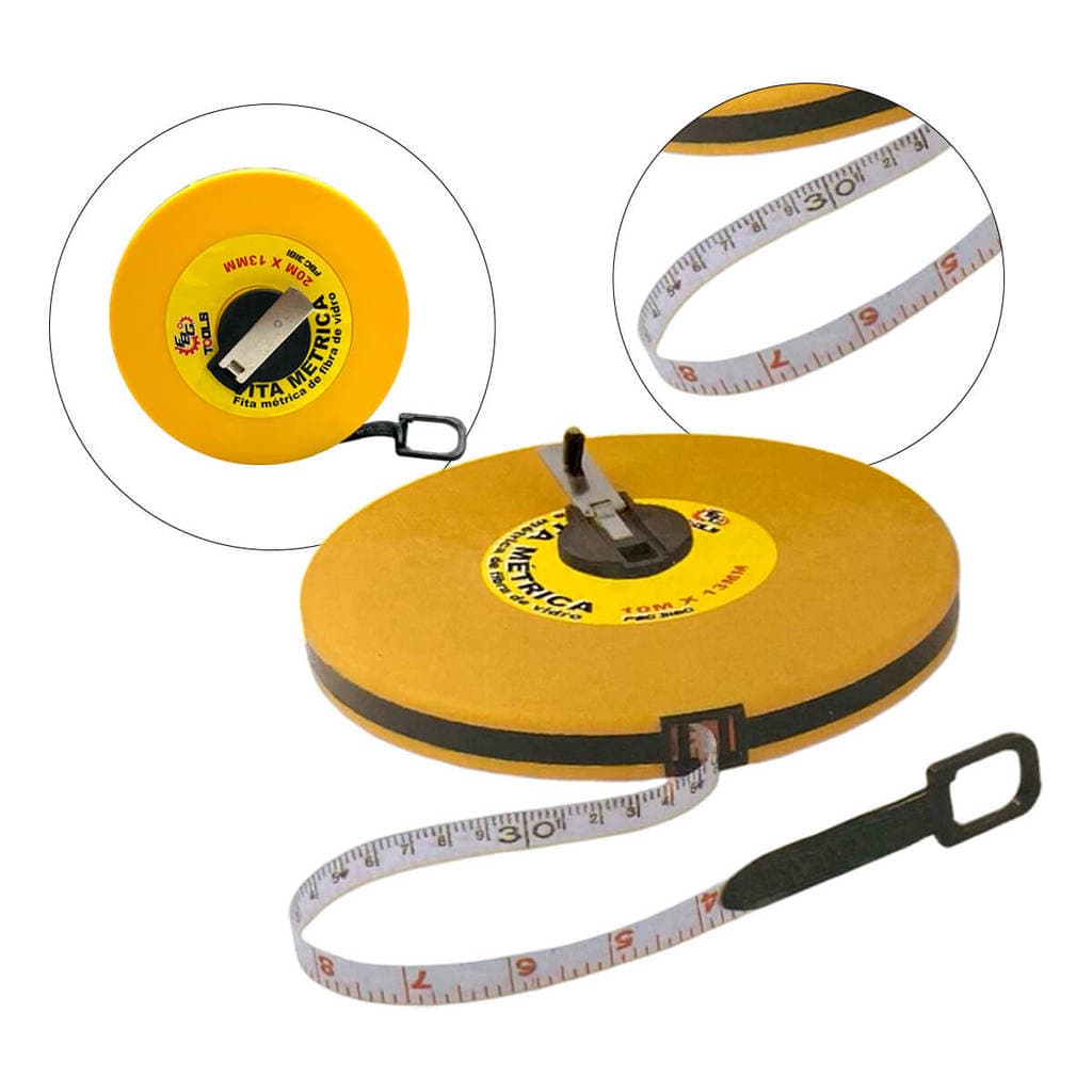 Trena Fita Métrica [10mx13mm] FBG Retrátil Fibra Vidro 10m Corporal 30m Alta Precisão FBG-3182 20m Ideal Construção