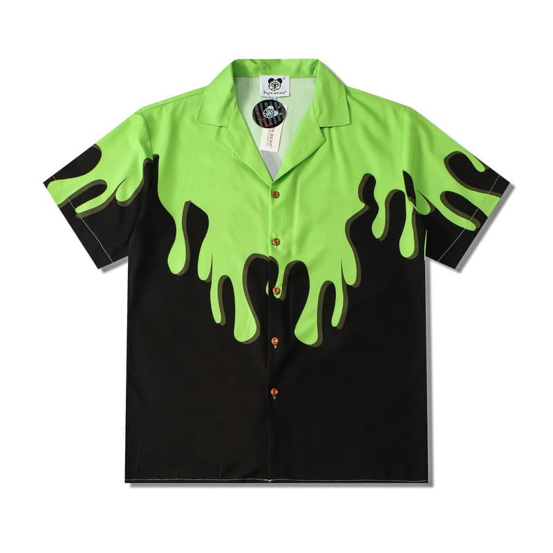[Novo produto] Impressão Digital criativa respingo tinta praia Casual cardigã de manga curta camisa masculina da marca [