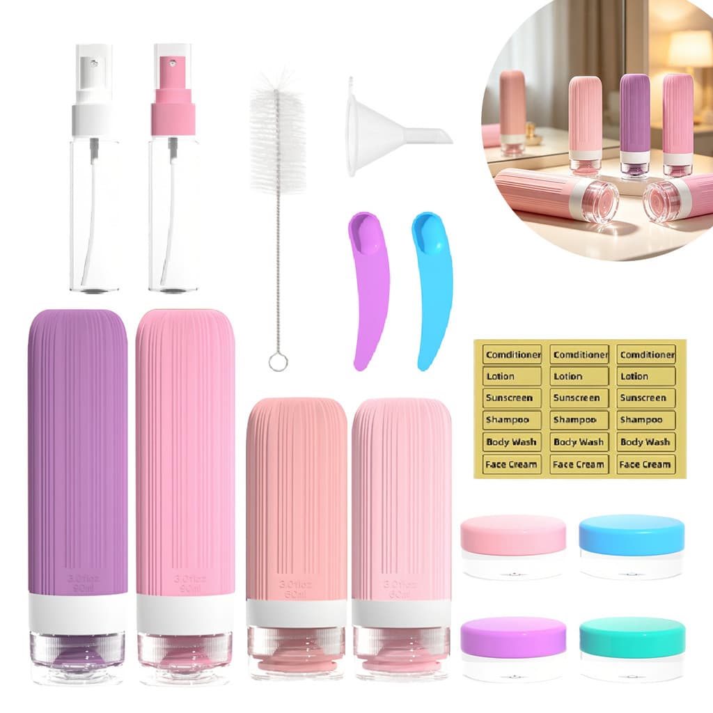 Kit 16 Frascos Silicone Viagem Pote Shampoo 90ml 60ml Creme Necessaire