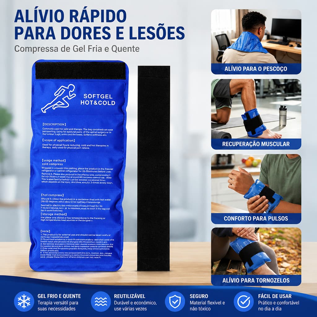 Bolsa Térmica de Gel Com Faixa Compressa Quente Fria Reutilizável Alívio Dores Academia Casa